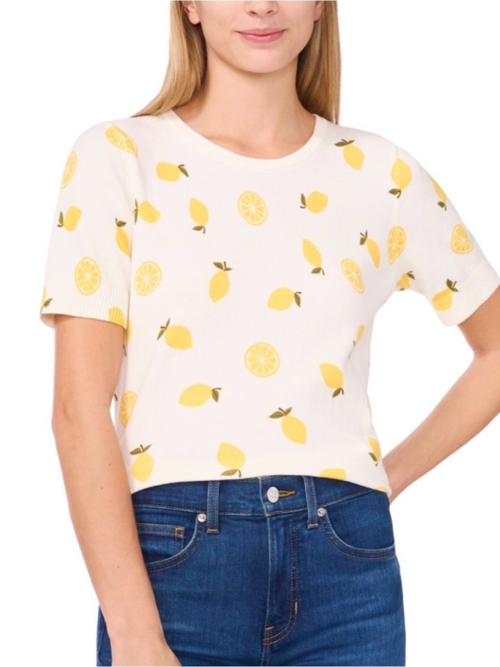 CeCe Women's Lemon Print Cotton Sweater